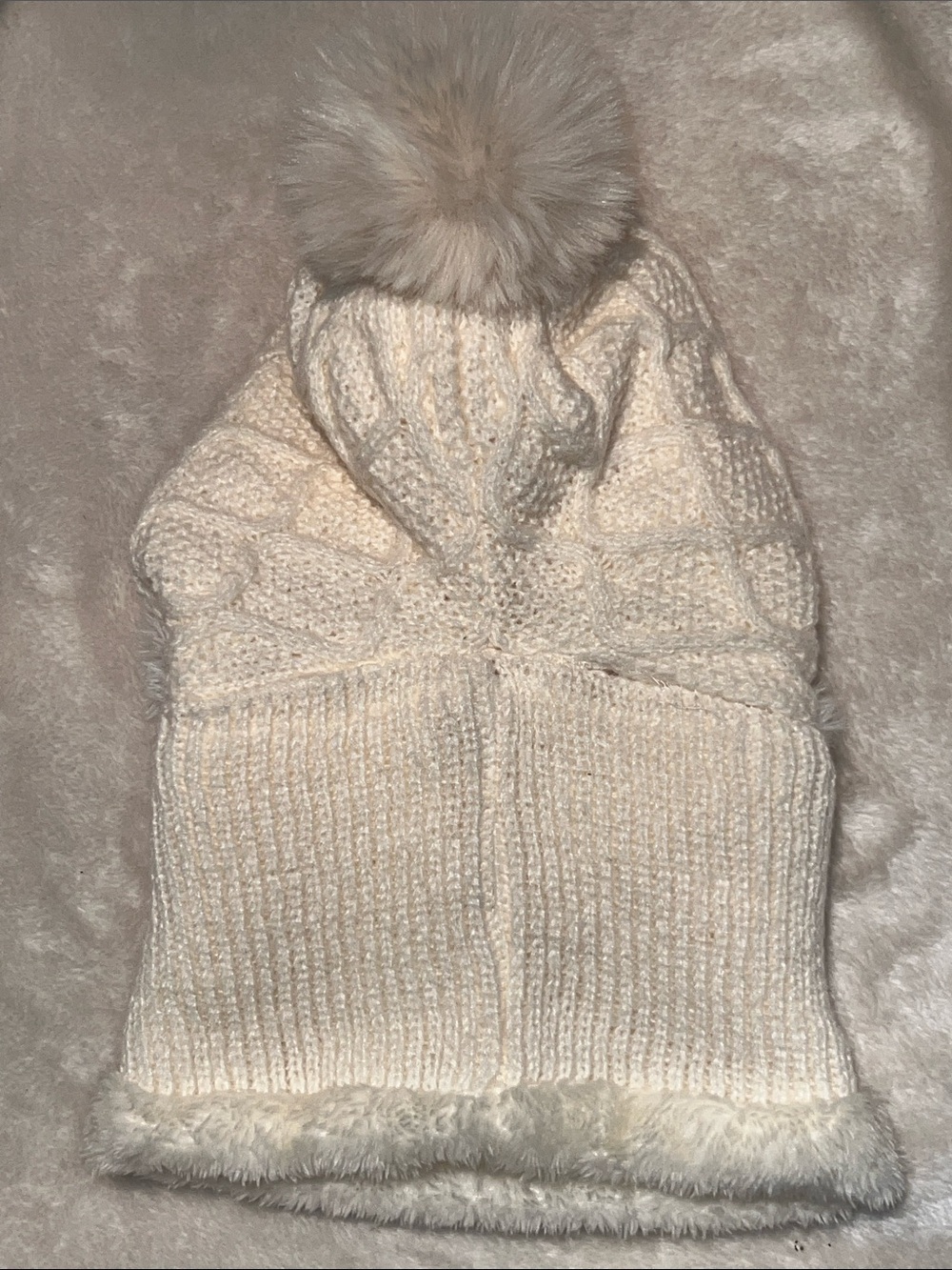 NWOT 🧣 VEGAN 3-in-1 CREAM BEIGE OFF-WHITE KNIT BEANIE/SCARF/FACE MASK COMBO HAT - Picture 7 of 13